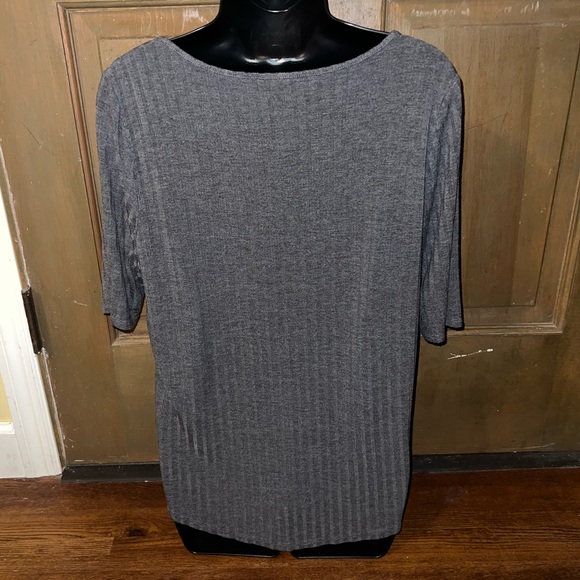 LAST CALL Apt. 9 Gray Ribbed Casual Swoop Neck 3/4 Sleeve Lightweight Top Size L - Picture 4 of 6